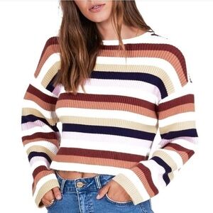 AMUSE SOCIETY Women's Heavy Cropped Ribbed Striped Sweater New Fall/Winter XS